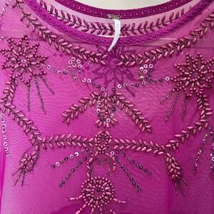 Free People XS Beaded pink short sleeve top